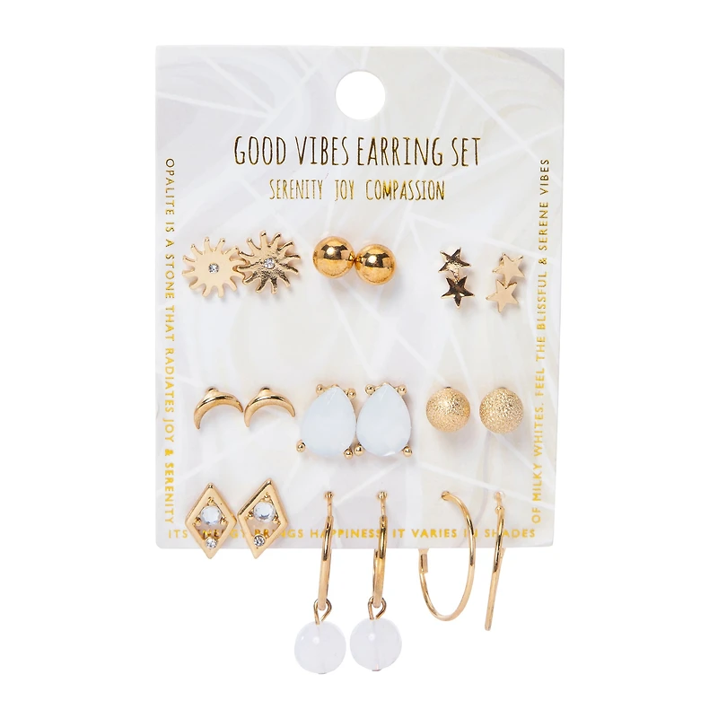 6-Pair Gold Earrings Set, Studs & Hoops