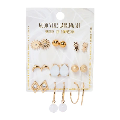 6-Pair Gold Earrings Set, Studs & Hoops