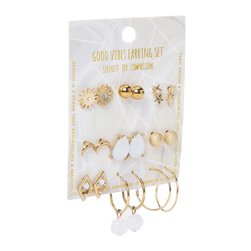 6-Pair Gold Earrings Set, Studs & Hoops