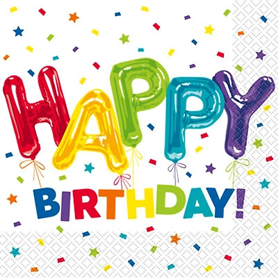 Happy Birthday Rainbow Balloon Napkins 16-Count