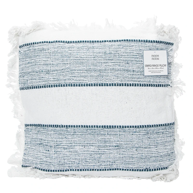 Striped Throw Pillow With Fringe 16in x
