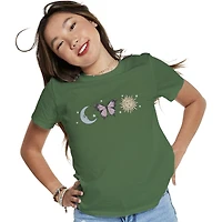 Juniors Celestial Butterfly Cropped Graphic Tee