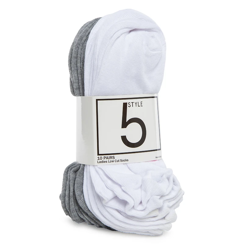 Low-Cut Ankle Socks 10-Pack - White & Gray