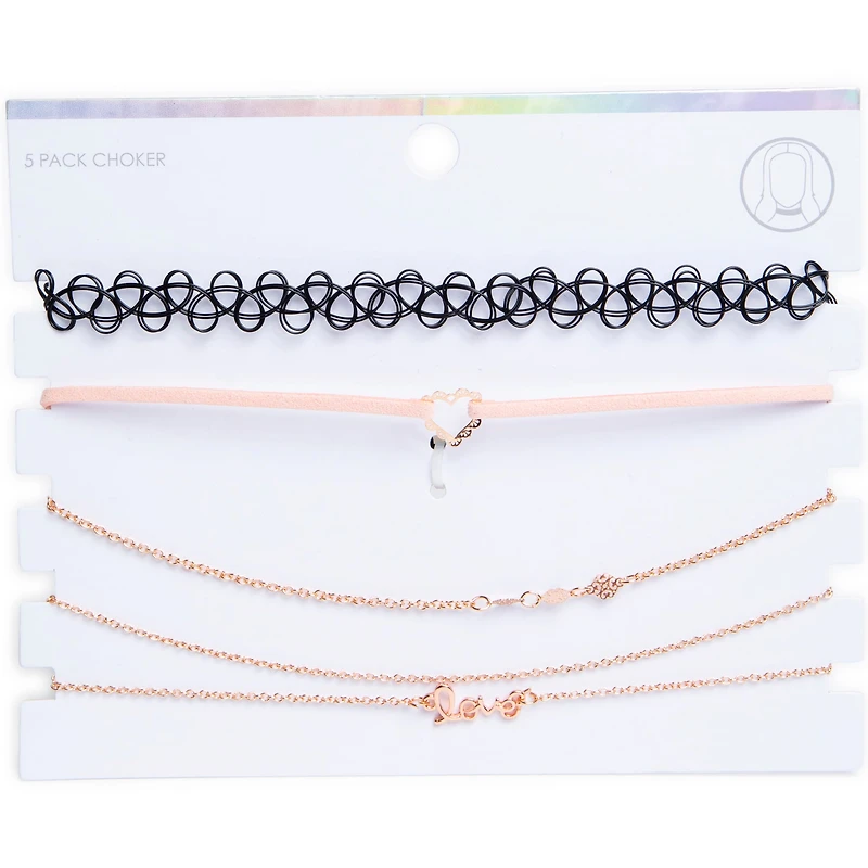 Rose Gold Choker Necklace 5-Piece Jewelry Set