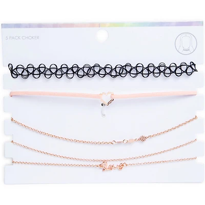 Rose Gold Choker Necklace 5-Piece Jewelry Set