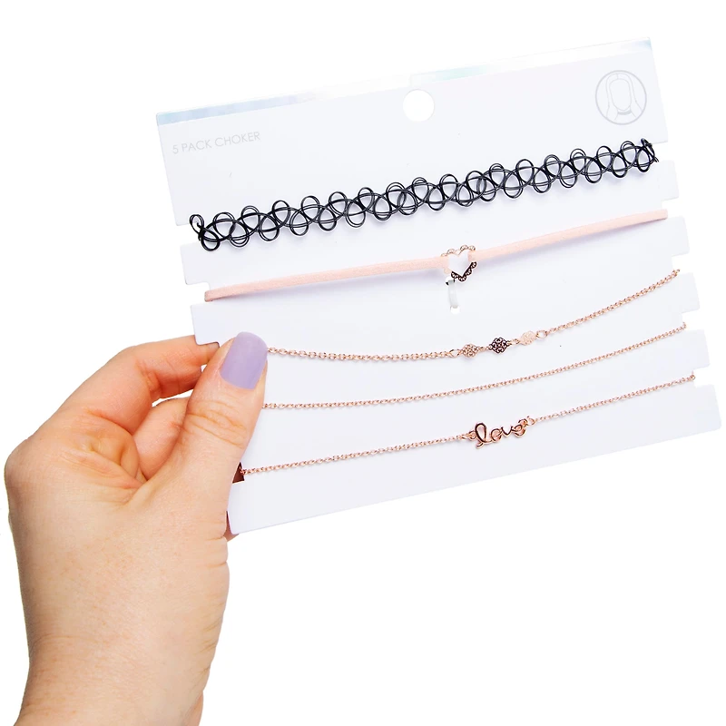 Rose Gold Choker Necklace 5-Piece Jewelry Set