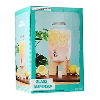 Glass Jar Drink Dispenser With Wooden Stand 13in