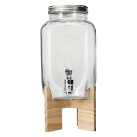 Glass Jar Drink Dispenser With Wooden Stand 13in