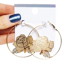 Gold Roses Hoop Earrings
