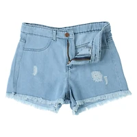 Distressed Denim Shorts With Frayed Hem