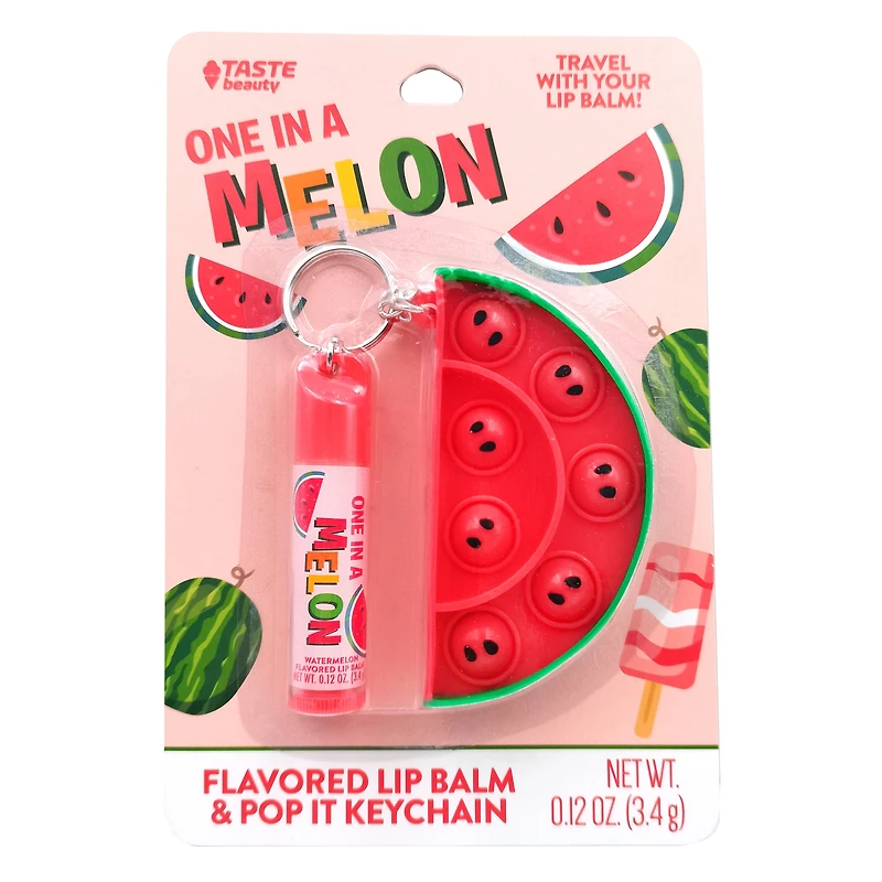 Flavored Lip Balm & Pop It Fidget Keychain Set - Watermelon