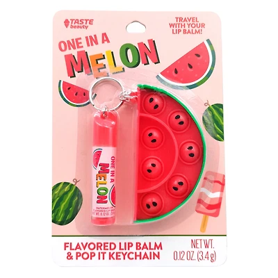 Flavored Lip Balm & Pop It Fidget Keychain Set - Watermelon
