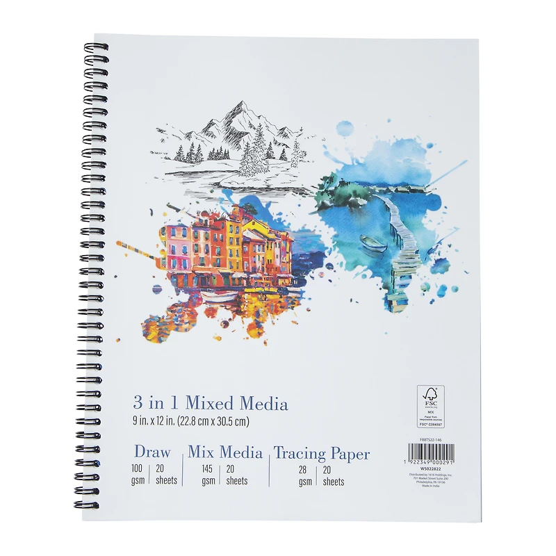 3-in-1 Mixed Media Sketch Book 9in x 12in