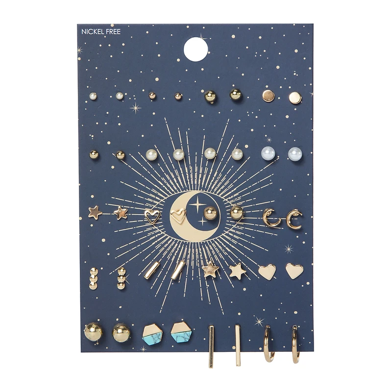 Evil Eye & Stars 20-Pair Silver Earrings Set