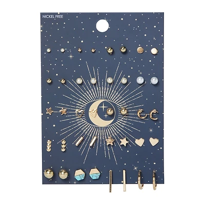 Evil Eye & Stars 20-Pair Silver Earrings Set