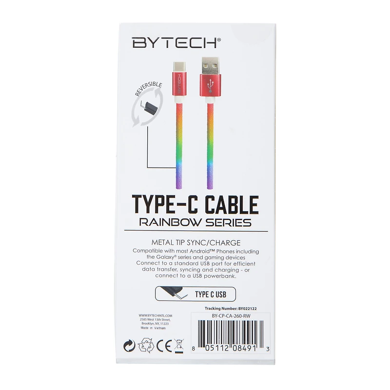 4ft Neon Rainbow USB-C Cable