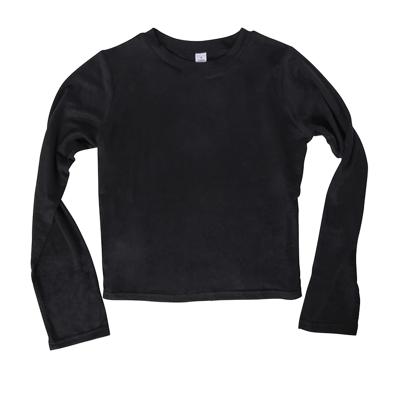 Juniors Black Flowy Cropped Long-Sleeve Tee
