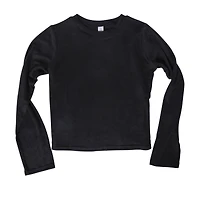 Juniors Black Flowy Cropped Long-Sleeve Tee