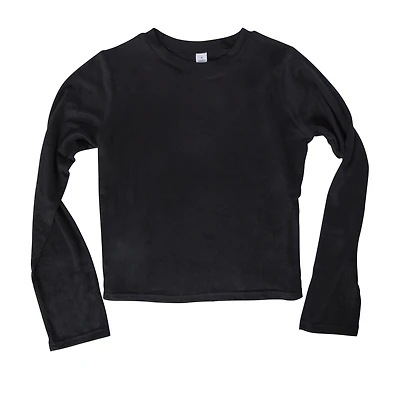 Juniors Black Flowy Cropped Long-Sleeve Tee