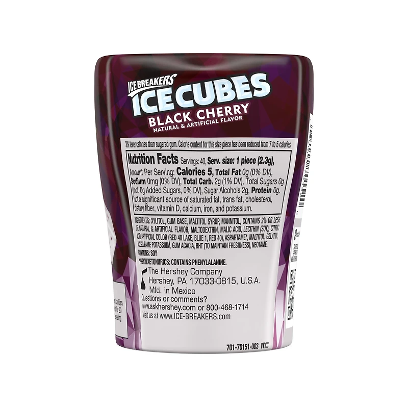 Ice Breakers Ice Cubes Black Cherry Sugar Free Gum 40 Pieces