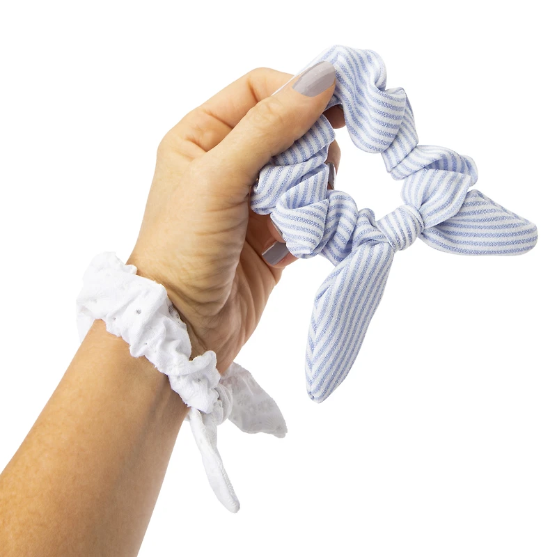 Eyelet & Stripes Bow Scrunchies 2-Pack