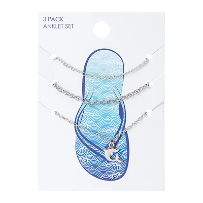 Silver Dolphin Charm Anklets Set 3-Count