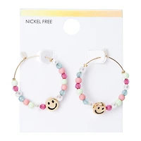 Beaded Happy Face Hoop Earrings