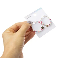 Beaded Happy Face Hoop Earrings