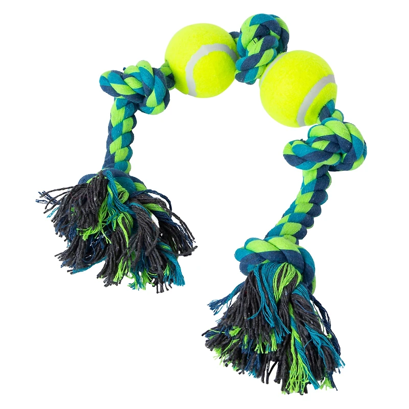 Large Rope & Tennis Ball Tug Toy For Dogs