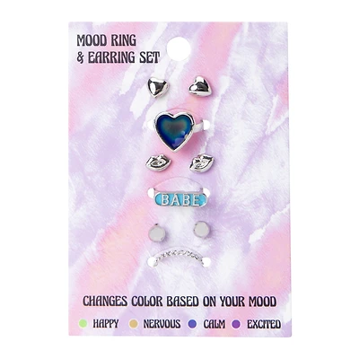 Mood Ring & Earrings 6-Piece Jewelry Set