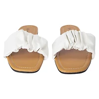 Ladies Scrunch Strap White Slide Sandals