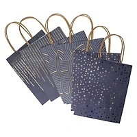 6-Count Navy & Gold Medium Kraft Paper Gift Bags 7in x 9in