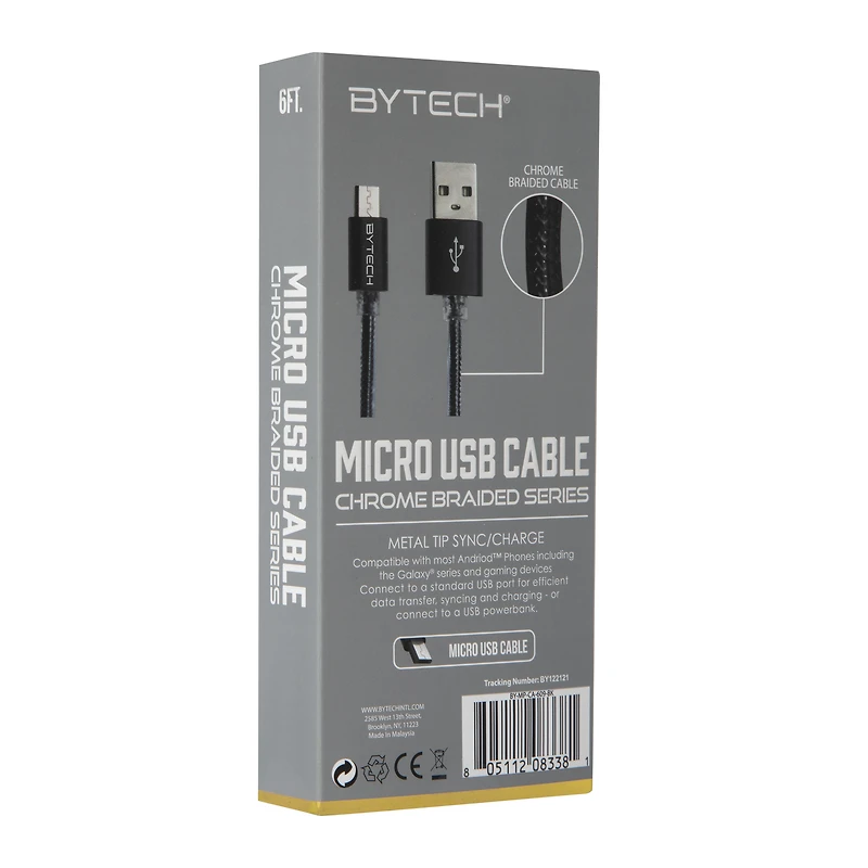 6ft Chrome Braided Micro-USB Cable