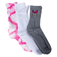 Ladies Pink Tie Dye Crew Socks 3-Pack