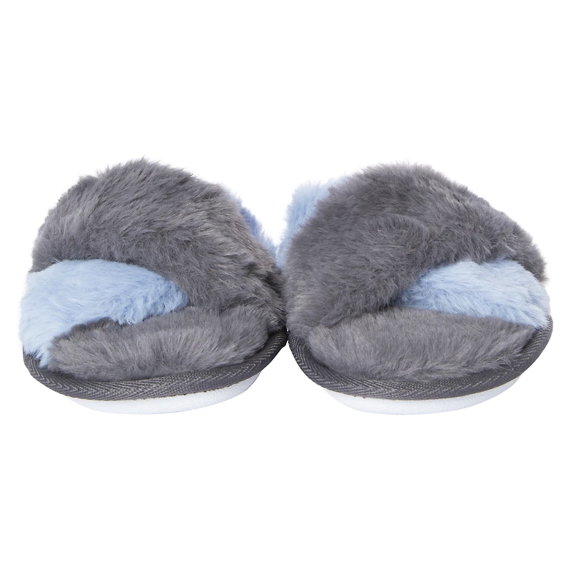 Gray Faux Fur X-Band Slide Slippers