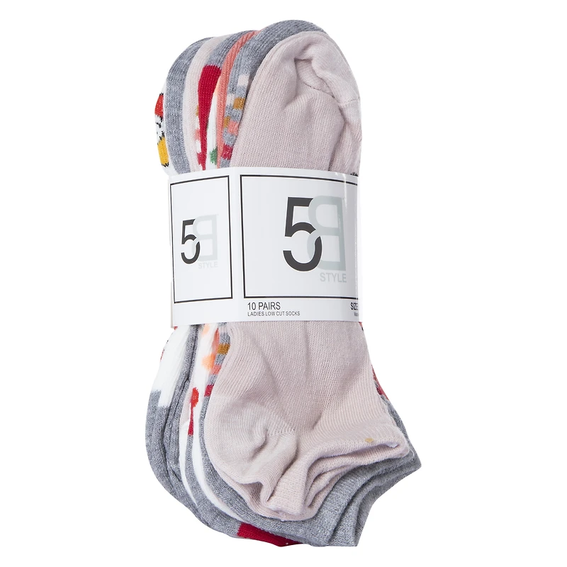 Ladies Low-Cut Socks 10-Pack - Mushroom Print