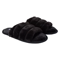 Ladies Ribbed Faux Fur Slide Slippers