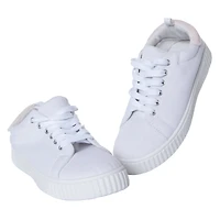 Ladies Black & White Sneakers With Faux Fur Trim