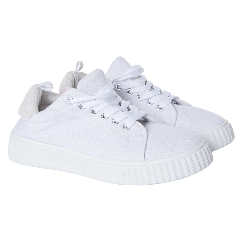 Ladies Black & White Sneakers With Faux Fur Trim