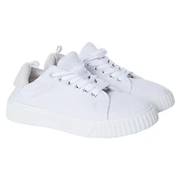 Ladies Black & White Sneakers With Faux Fur Trim