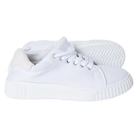 Ladies Black & White Sneakers With Faux Fur Trim