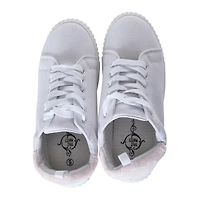 Ladies Black & White Sneakers With Faux Fur Trim