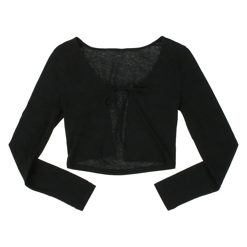 Juniors Black Long Sleeve Tie-Front Top