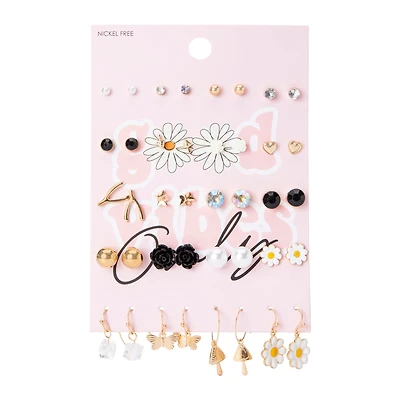 Good Vibes Only' Studs & Hoop Earrings 20-Pair Set