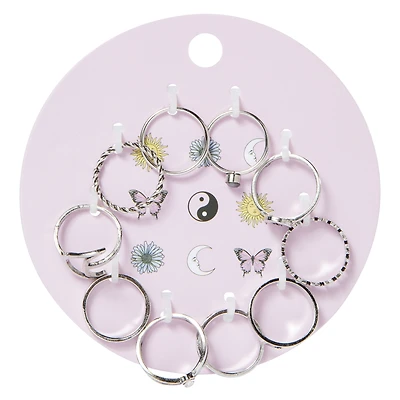 Celestial Yin-Yang 10-Piece Silver Ring Set