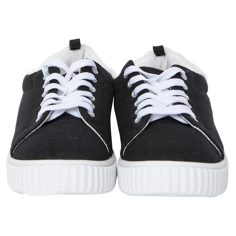 Ladies Black & White Sneakers With Faux Fur Trim