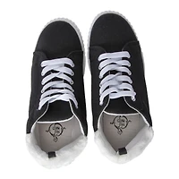 Ladies Black & White Sneakers With Faux Fur Trim