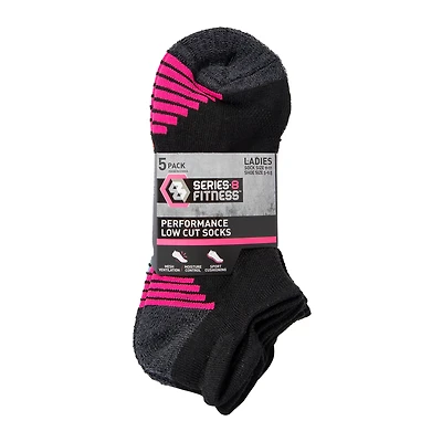 5-Pack Series-8 Fitness™ Ladies Low-Cut Socks - Black, Pink Stripes