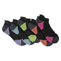 5-Pack Series-8 Fitness™ Ladies Low-Cut Socks - Black, Pink Stripes