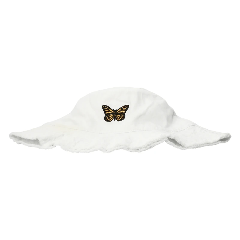 Frayed Edge Bucket Hat With Embroidered Icon